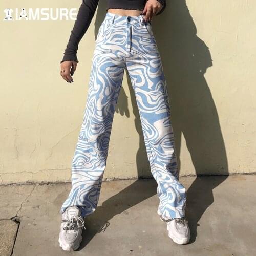 IAMSURE Zebra Print Trousers Women Streetwear Cool Mid-Waisted Autumn Spring Wide Leg Pants Korean Casual Y2K Aesthetic Fashion