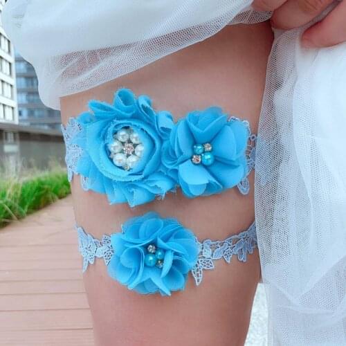 Ladies Fashion Garter Lace Leg Ring Flowers Thigh Ring Bridal Garters For Bride Sexy Garters Princess Blue For Wedding Dress