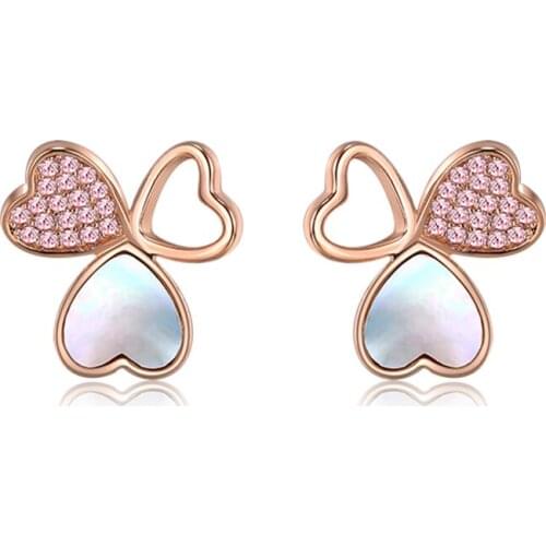 SILVERHOO 925 Sterling Silver Earrings Women Heart White Shell & Pink Zircon Flower Stud Earring Romantic Anniversary Jewelry