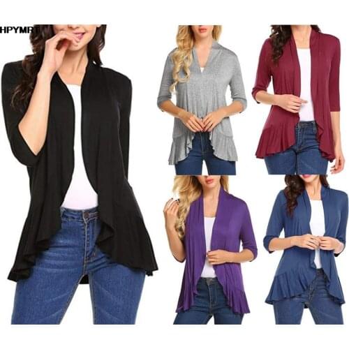 Women Thin Cardigan In Jersey Open Stitch Jacket Spring Autumn Fashion Casual Office Lady Coverup Female Clothing Streetwear