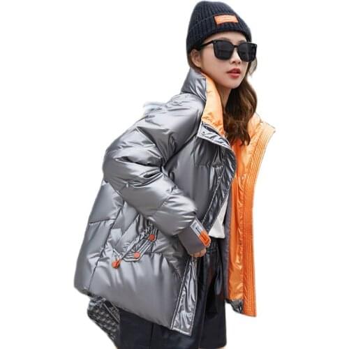 Women Winter Short Glossy Windproof Bubble Coat Outwear Overcoat Oversized Puffer Jacket Cotton Padded Parkas
