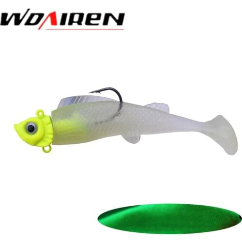 1Pcs jig head soft fishing lures 90mm 16.5g T tail luminous soft lead lure Wobbler Artificial rubber baits Pesca fishing tackle