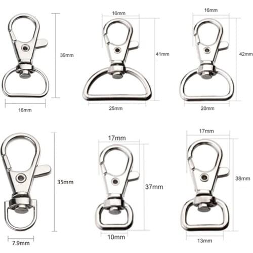10Pcs Chain Ring Lobster Clasp Snap Hook Key Metal Swivel Trigger 6 Sizes Dog Buckle Lanyard DIY Craft Outdoor Backpack