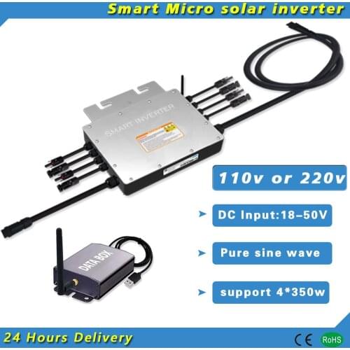1400W On Grid Tie Inversor PV Solar Micro Inverter 24V 36VSmart Microinverter 110V 220V Pure Sine Wave For 4*350W Panel