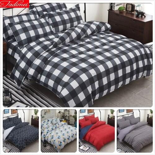 Plain Colour Plaid 3pcs/4pcs Bedding Sets Soft Cotton Bed Linens Single Twin Queen King Size Duvet Cover 150x200 180x220 200x220