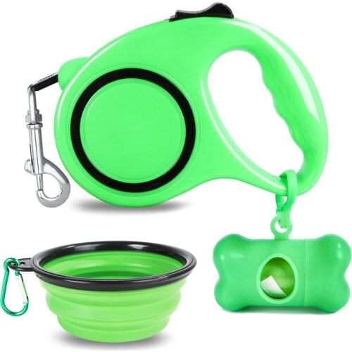 3In1 Pets Supply Retractable Dog Leash Outdoor Folding Pet Dog Bowl Puppy Poop Bag Dispenser Sets