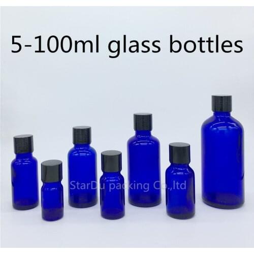 5ml 10ml 15ml 20ml 30ML 50ml 100ml blue Glass Bottle, Essential Oil blue Bottle with black screw cap Perfume bottle