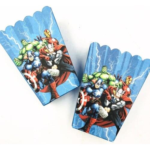 6pcs/sets Avengers kids birthday party supplies Popcorn Box case Gift Box Favor Accessory Birthday Avengers Party decoration