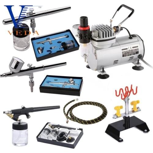 AC-18B-SETA 3pcs Airbrush+airbrush Compressor+air Hose+airbrush Holder Kits Popular Design Spray Gun Suit For Beginners Tattoo
