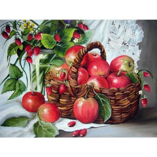 Diamond Painting Kits Cross Stitch Fruit Full Round With AB Drill Diamond Embroidery Landscape Apple Rhinestone Painting Kitchen
