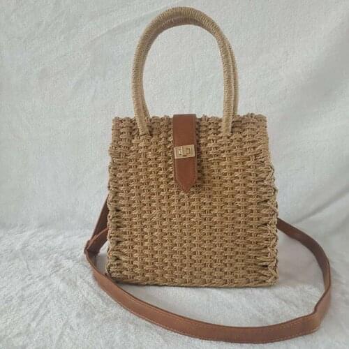 Bohemian Handmade Womens Shoulder Bag Crossbody Small Square Bags Summer Straw Beach Bag Woven Female Handbags Designer Purse