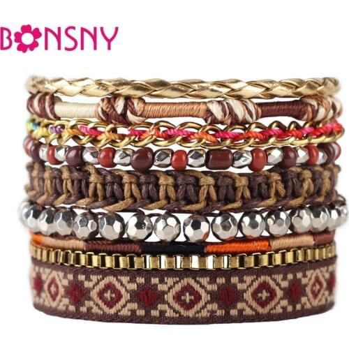 Bonsny 2017 New Luxury Sequins Bead Handmade Bracelet Multilayer Weave Fashion Bohemia Bracelets Bangle Jewelry For Girl Women