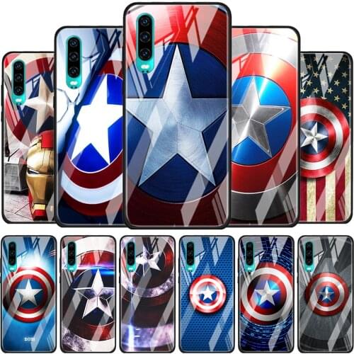 Captain America shield Marvel for Huawei P40 P30 Pro Plus P20 P10 Lite P Smart Z 2021 2020 2019 Luxury Tempered Glass Phone Case