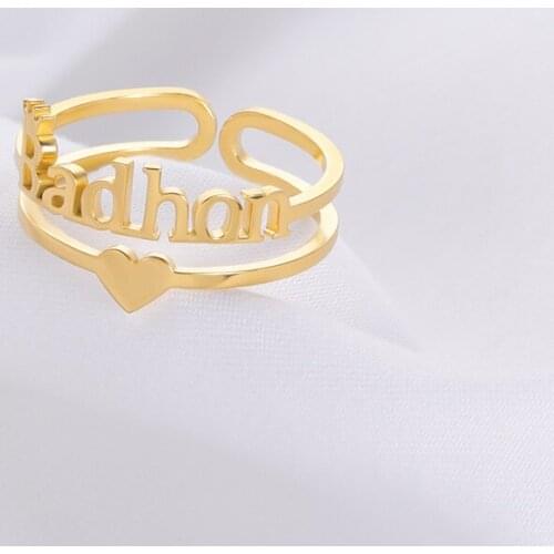 Double Layer Heart Rings For Woman Stainless Steel Hollow Custom Name Ring Lovers Jewelry Birthday Party Gifts