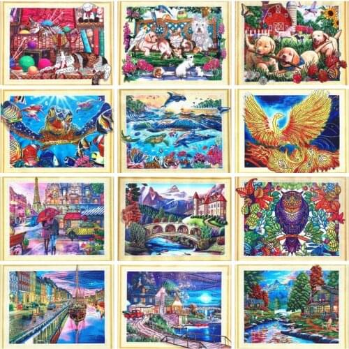 HUACAN Special Shape Diamond Painting Cat Partial Diamond Embroidery Animal Rhinestone Picture Diamond Mosaic Kit 40x50