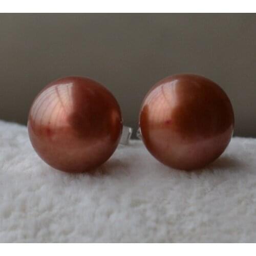 Perfect 100% Genuine Freshwater AAA 9mm Coffee Pearl Earrings Fashion Jewelry S925 Silvers Stud Earrings For Women