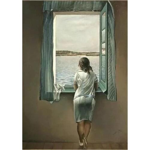 Paint With Diamond Embroidery "Woman at The Window" Diamond Painting Full Square Round Picture Of Rhinestone Decor WG2500