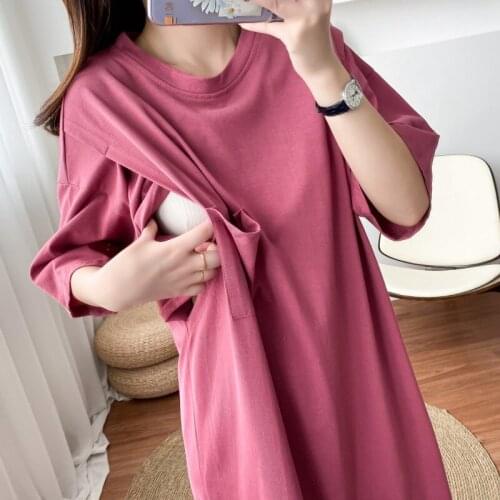 Moms Summer Maternity Pink Dress Breastfeeding Clothing Cotton Casual Loose fabric for Pregnant Women Maternidad Long Dress