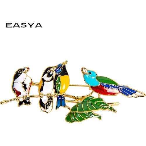 EASYA Magpie Brooches Men Womens Alloy Bird Branch Brooch Pins Suits Dress Banquet Brooch High Quality Gift