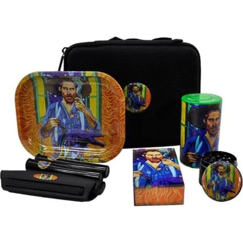 Tobacco Kit Smoke Grinder With Plastic Airtight Herb Container Metal Rolling Tray Portable Rolling Machine Set Smoking Pipe