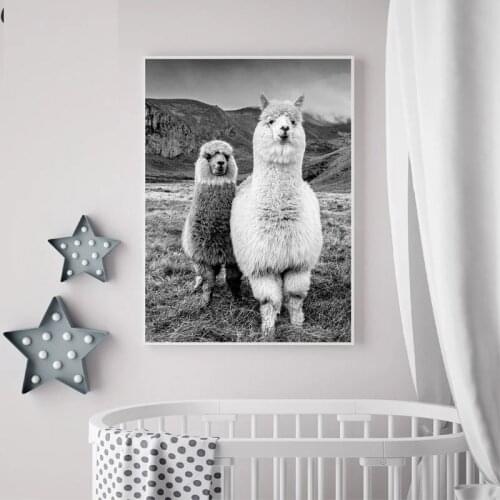 Wall Art Nursery Decoration Pictures Camel Black And White Wall Childrens Room Decoration Alpaca Canvas Painting Animal Prints