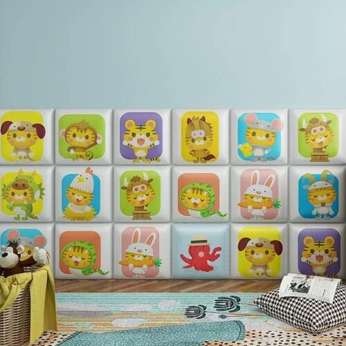 3D Cartoon Animal Headboard Wall Stickers Anti-collision Head Board Kids Room Tatami Decor Aesthetic Self Adhesive Wallpaper Art