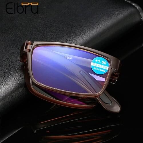 Elbru Anti-Blue Ray Reading Glasses Folding High Definition Clear Lens TR90 Frame Anti-fatigue Presbyopia Spectacles +1.0to+4.0