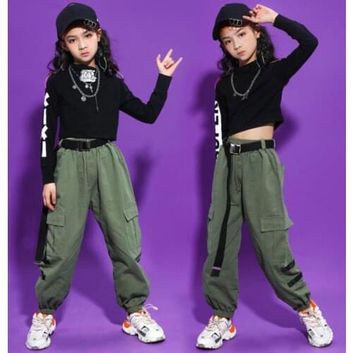 Kids Ballroom Hip Hop Clothing Outfits Crop Tops Streetwear Cargo Danicng Pants for Girl Jazz Dance Wear Costume Clothes