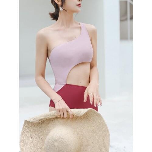 Solid Swimming Suit Women Sexy Swimsuit One Piece Swimsuits One Shoulder Swimwear Women Suits Bathing Trikini Beach Wear