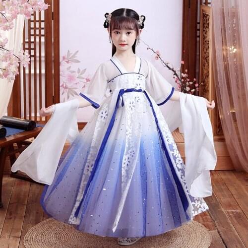 Children Traditional Ancient Chinese Festival Outfit Folk Waist Chest Hanfu Childrens Dress Lovely Style Fairy