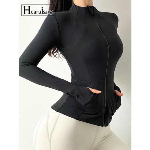 Autumn With Pocket Sport Jacket Women Long Sleeve Zip Fitness Yoga Shirts Tops Workout Gym Running Coats Soccer Training Clothes