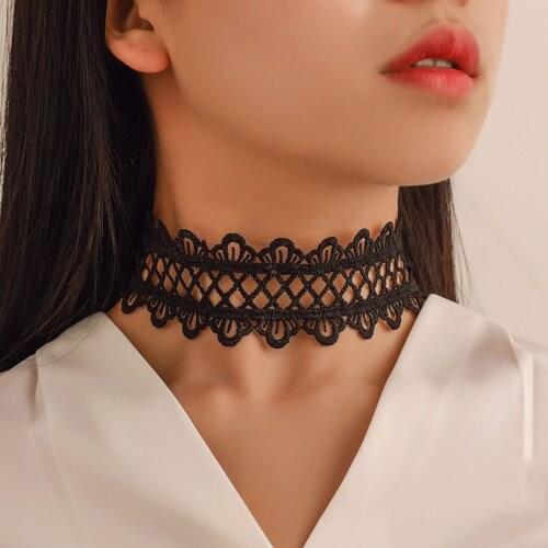 Women Girls Choker Necklace Fashion Vintage Decorative Lace Adjustable Choker Clavicle Wide Necklace Jewelry Accessories