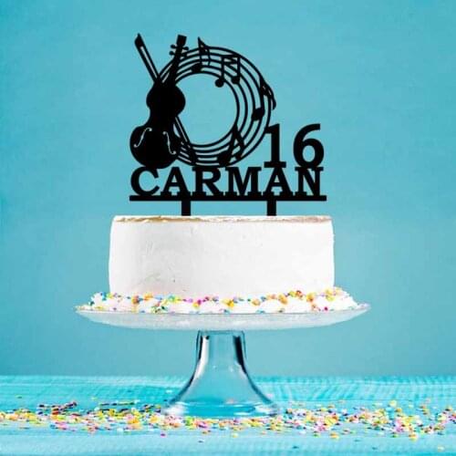 Personalized Birthday Cake Topper Custom Name Age Music Violin Cake Topper For Band Musician Birthday Party Cake Topper YC047