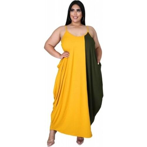 4XL 5XL Plus Size Sleeveless Patchworkt Maxi Dress 2021 New Hot Women Summer Ladies Stretch Holiday Sundress Dress Female Dress