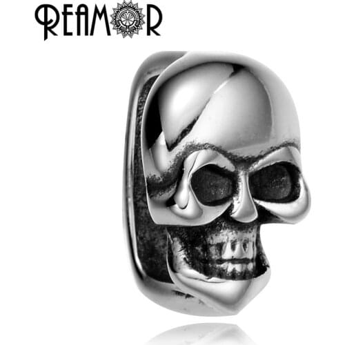 REAMOR Punk Style 316l Stainless Steel Antique Skull Beads European Large Square Hole Beads For Bracelet Men Jewelry Making
