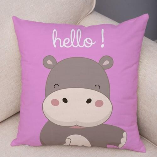 Elephant Family Animal Cushion Cover Decor Cute Cartoon Baby Bottle Hippo Pillow Case for Sofa Car Home Plush Cojines Pillowcase