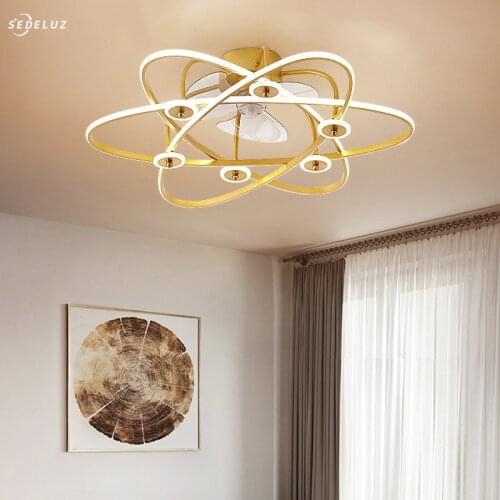 Modern Nordic Ceiling Fan Light with Minimalist Painted for dining room bedroom living room lamp Fashion led fan Chandeliers