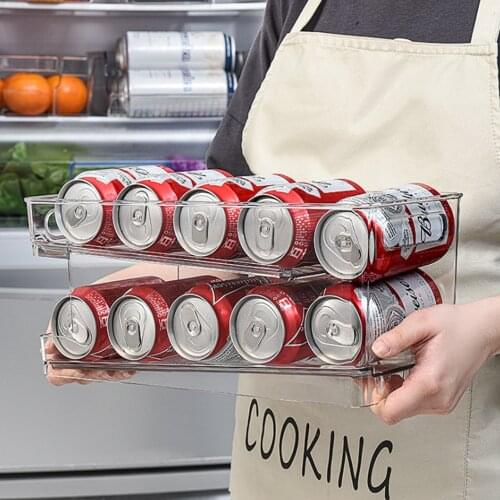 Rolling Refrigerator Organizer Bins Soda Can Storage Rack Container Drink Beverage Dispenser For Freezer High Quality Plastic