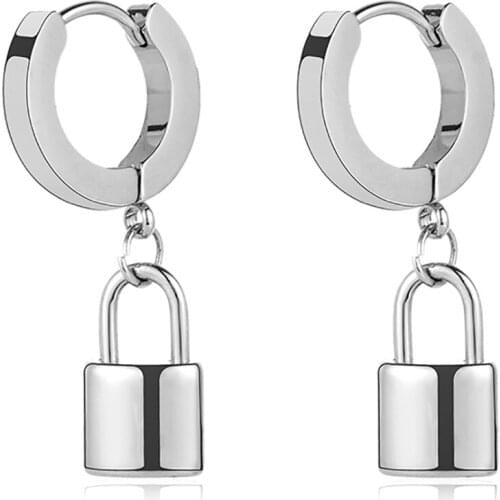 TOUCHEART New Simple Silver Lock Earrings For Women Jewelry Hip Hop Gold Earrings Big Fashion Stainless Steel Earrings SER190181