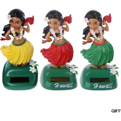 Wholesale 1PC Car Ornaments Hawaii Girl Hula Shaking Head Toy Solar Powered Auto Interior May06