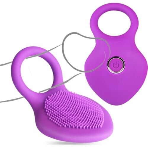 Vibrating Cock Time Delay Ring with Massager Brush Silicone Sex Toys Quiet USB Charged Penis Vibrator Rings 10 Speeds Vibrator