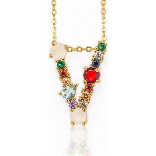 Female Fashion Statement 26 Letter Pendants Necklaces Personality Zircon Inlay Drop Necklaces for Women Modern Jewelry Gift