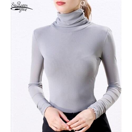 2021 Long Sleeve Ladies Top Blouses Turtleneck Solid Shirts Women Roupas Feminina Blouses Woman Elegant Warm Pullovers 5906 50