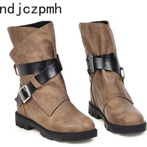 Womens Boots New winter fashion Round head zipper Internal increase Low-heeled Womens shoes plus size 33-43 Heel Height 3cm