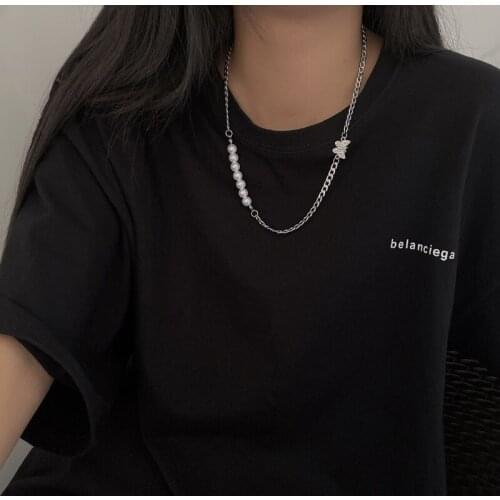 Pearl Butterfly Necklace Female Ins Korea Cold Wind Titanium Steel Collarbone Chain Hip Hop Trendy Accessories