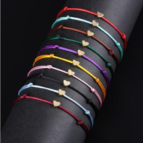 Gold Color Heart Hematite Energy Stone Charm Handmade Multicolor Silk Cord Rope Adjustable String Bracelets For Women Girl