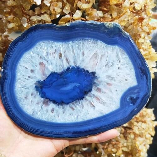 13-15cm Natural blue agate slice crystal quartz slice Healing home decoration
