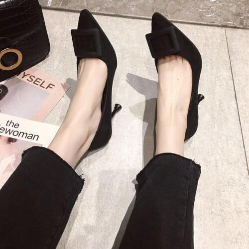 2020 high heels shoes slip on heels pump shoes women casual sandals flock solid high heels female ladies dress shoe U14-92