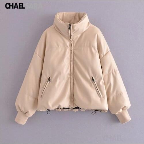 2021 Winter Thick Warm Parkas Women Fashion PU Leather Coat Elegant Zipper Cotton Jackets Female Outwear