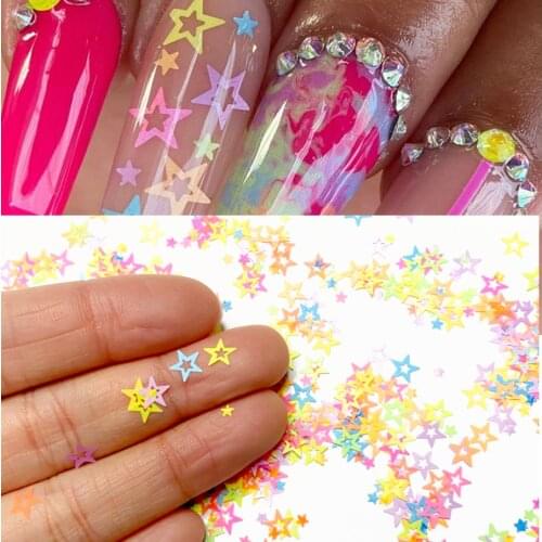 2g colorful hollow star Nail Sequins Flakes Ultrathin Mix Shining Acrylic Gel Manicure Nails Decoration For Valentines Day gift